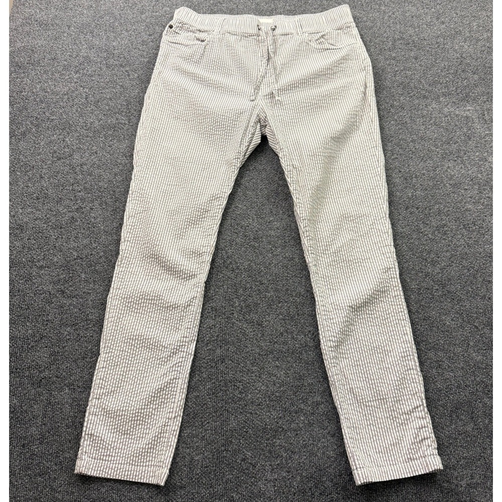 Civil Society Skinny Seersucker Pants Mens XL 36 White Navy Blue Striped READ
